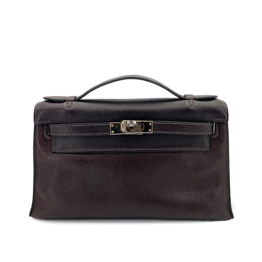 HERMES KELLY POCHETTE SELLIER EBENE EVERGRAIN HAND BAG □H 90247164