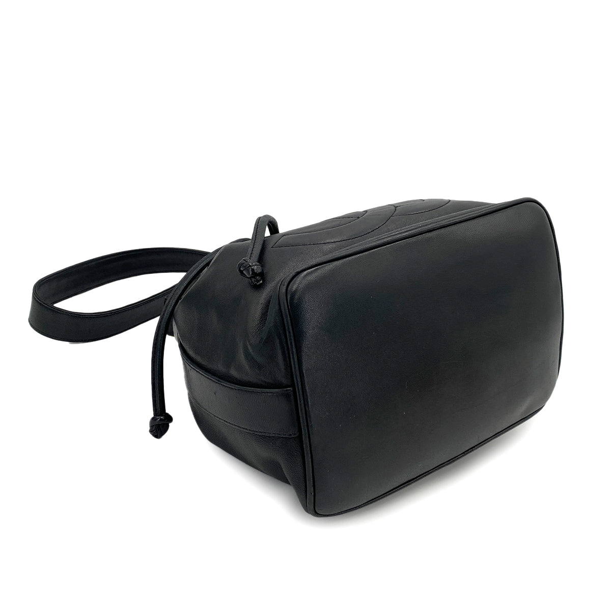 CHANEL VINTAGE DRAWSTRING CHAIN SHOULDER BAG BLACK LAMB SKIN 90247170