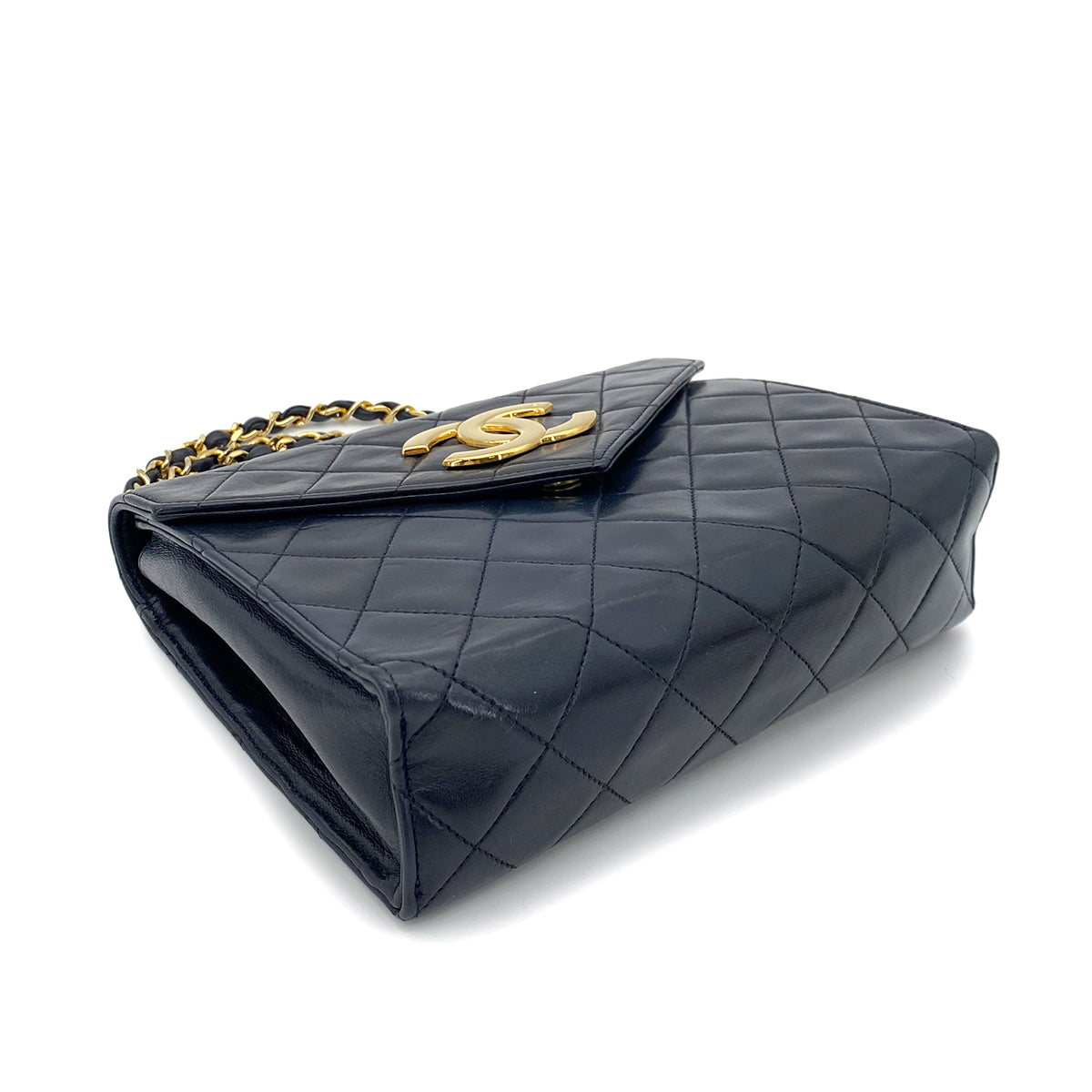 CHANEL VINTAGE MATELASSE BIG COCO CHAIN SHOULDER BAG NAVY LAMB SKIN 90247174