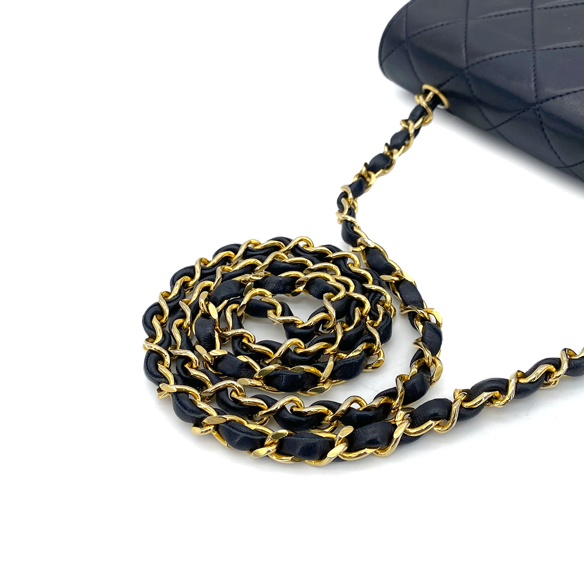 CHANEL VINTAGE MATELASSE BIG COCO CHAIN SHOULDER BAG NAVY LAMB SKIN 90247174