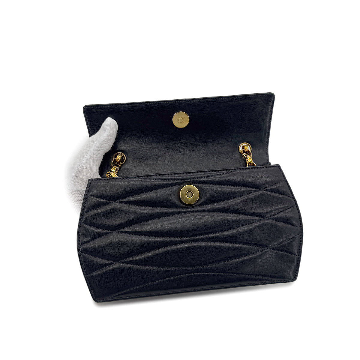 CHANEL VINTAGE BIJOU CHAIN SHOULDER BAG COCOMARK FAUX PEARL NAVY LAMB SKIN 90247175