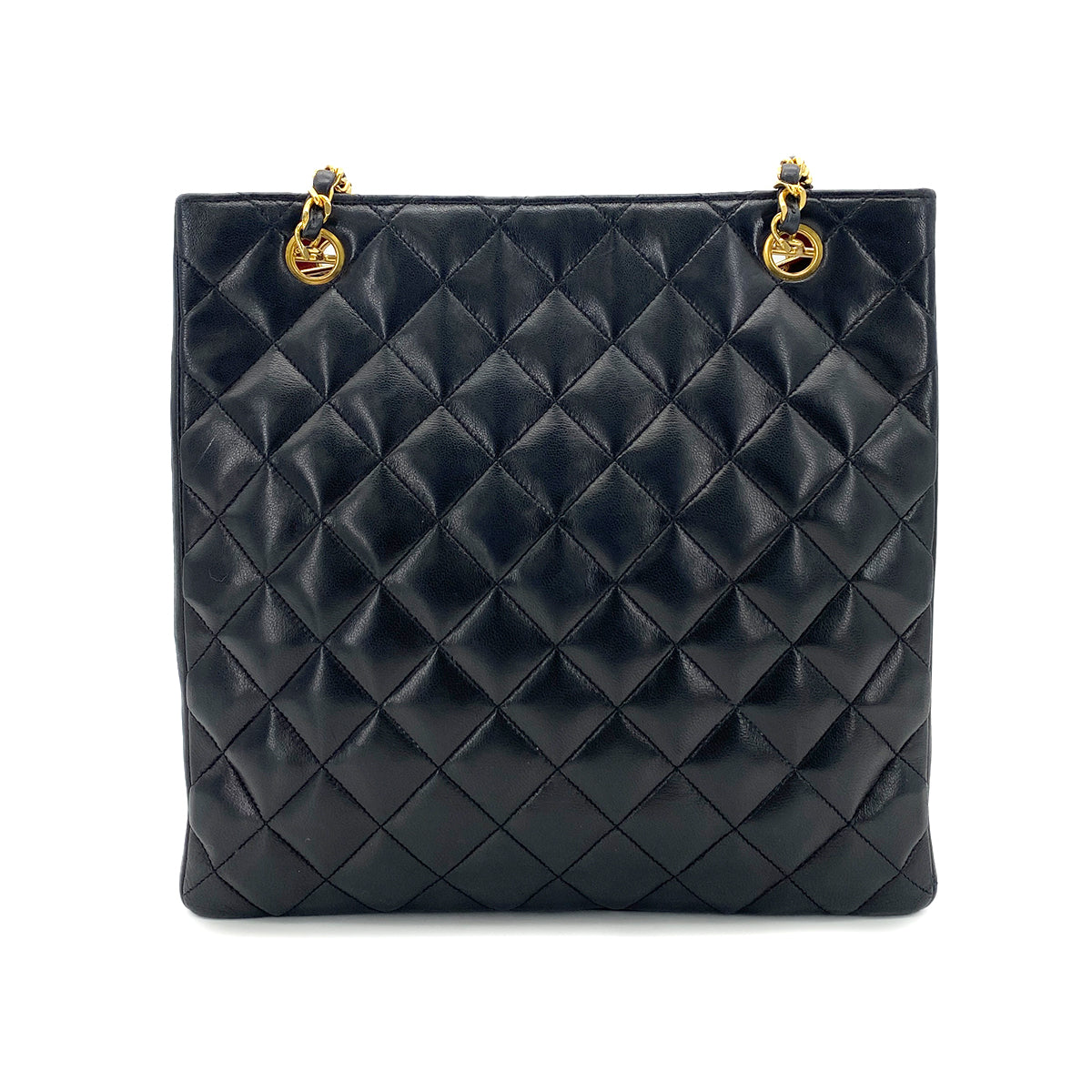 CHANEL VINTAGE MATELASSE CHAIN TOTE BAG BLACK LAMB SKIN 90247178