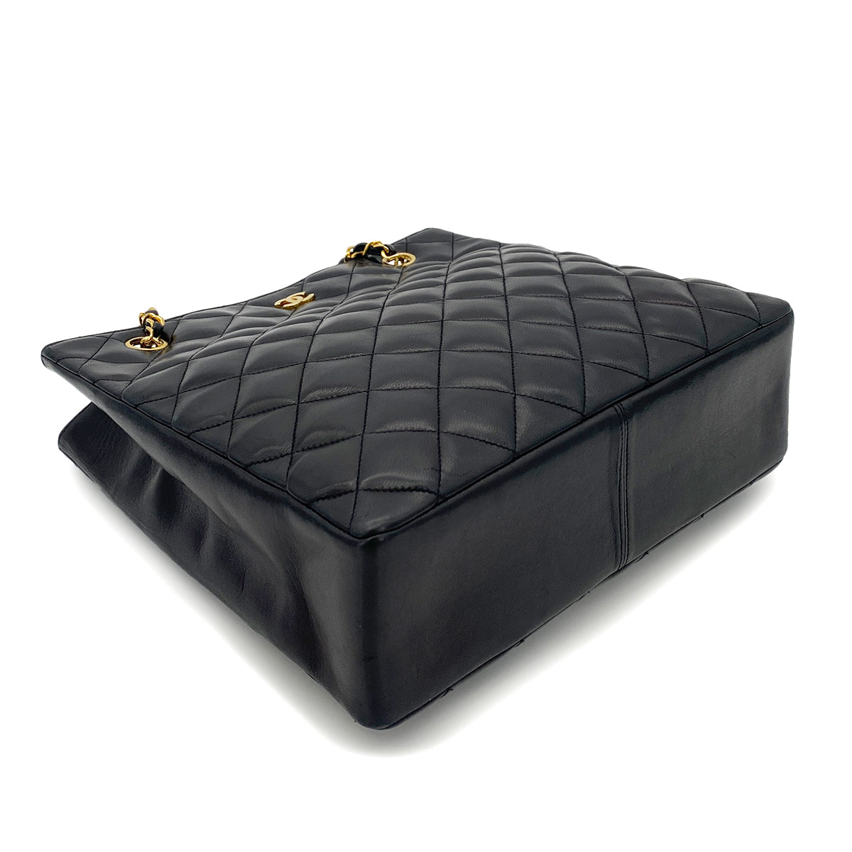 CHANEL VINTAGE MATELASSE CHAIN TOTE BAG BLACK LAMB SKIN 90247178
