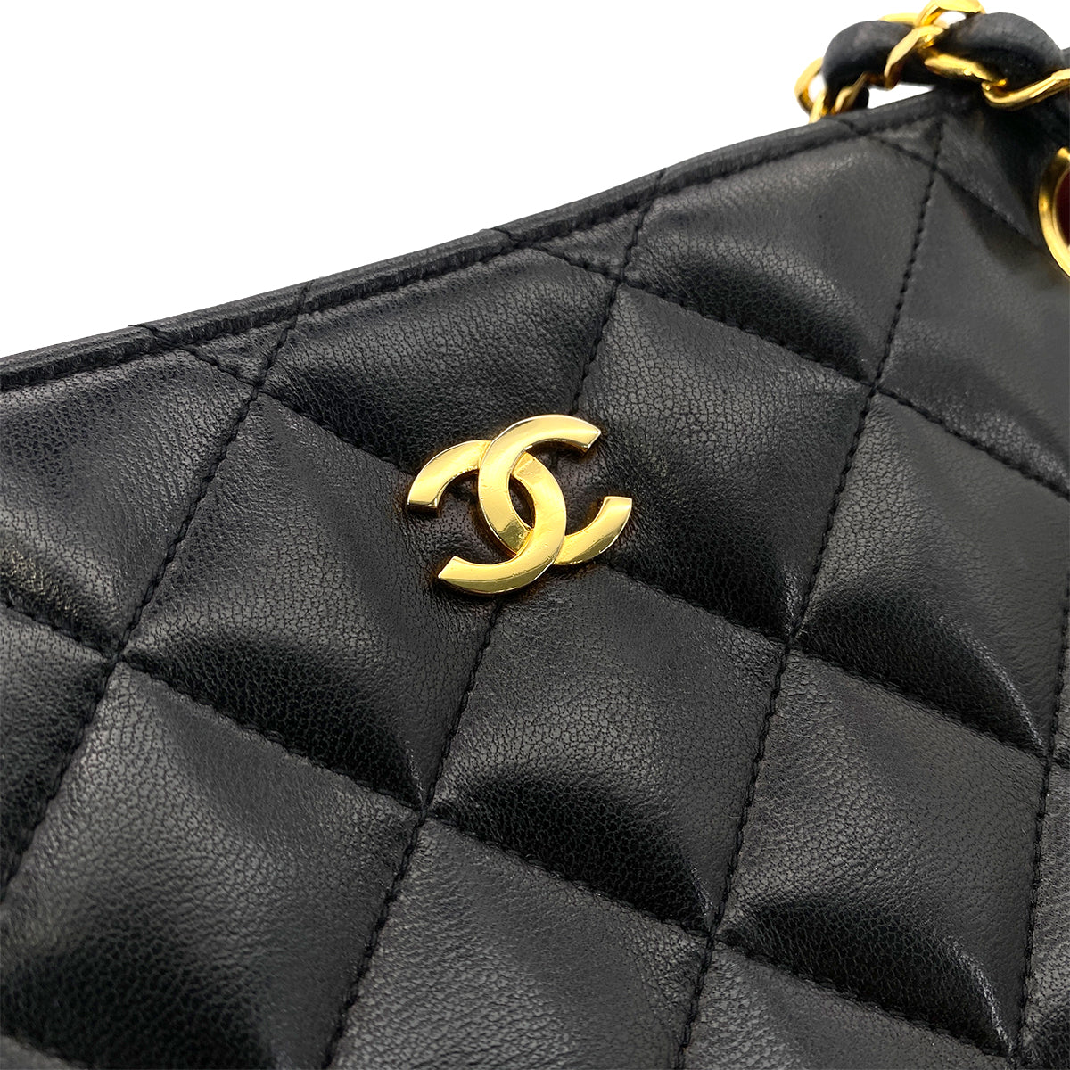 CHANEL VINTAGE MATELASSE CHAIN TOTE BAG BLACK LAMB SKIN 90247178