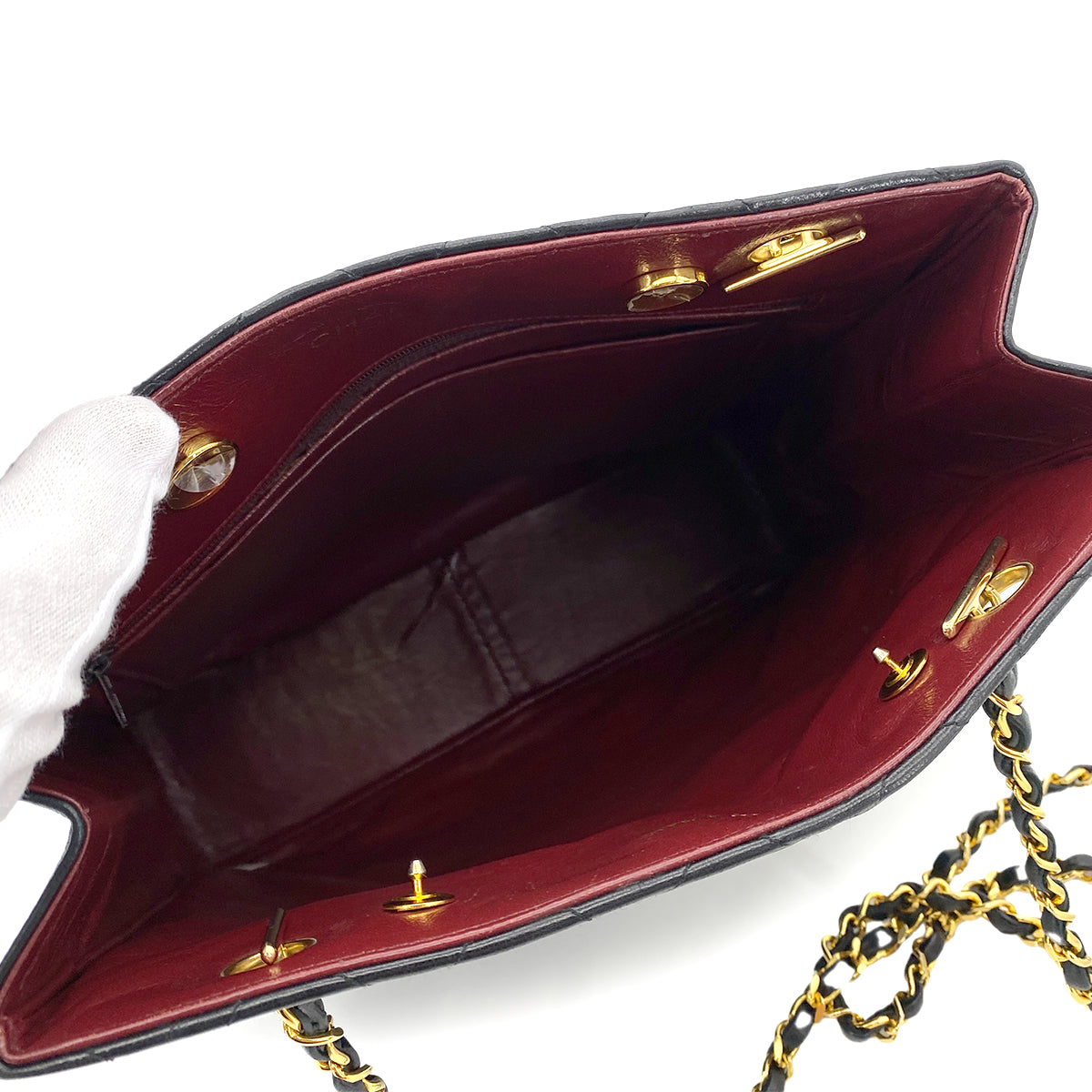 CHANEL VINTAGE MATELASSE CHAIN TOTE BAG BLACK LAMB SKIN 90247178