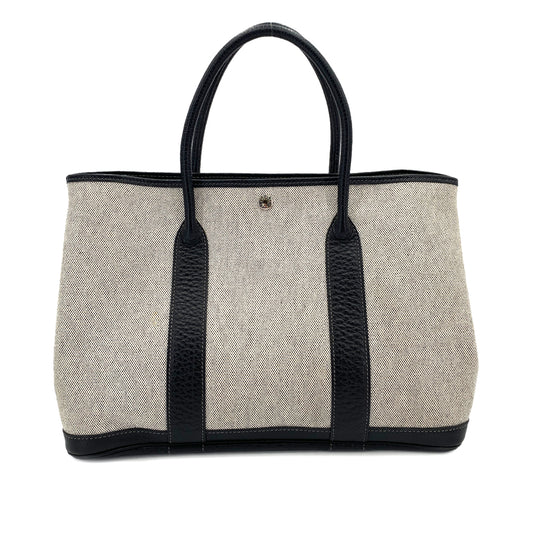 HERMES GARDEN PARTY 36 PM ECRU BLACK TOILE H TOTE BAG □G 90247181