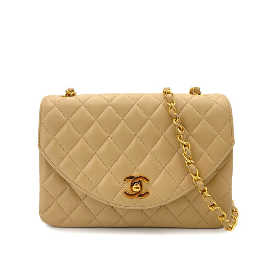 CHANEL VINTAGE HALF MOON CHAIN SHOULDER BAG BEIGE LAMB SKIN 90247188