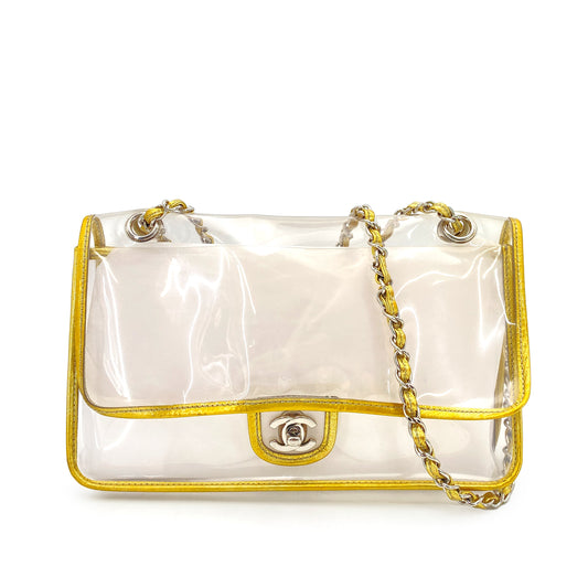 CHANEL VINTAGE CLEAR SHOULDER BAG GOLD VINYL LEATHER 90247189