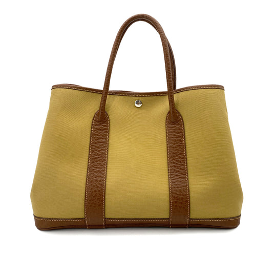 HERMES GARDEN PARTY PM VERSO KAHKI BROWN TOILE OFFICIER LEATHER TOTE BAG □L 90247295
