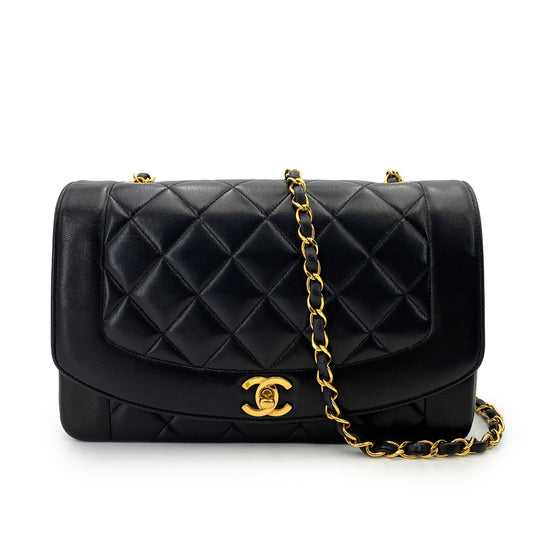 CHANEL VINTAGE DIANA MEDIUM CHAIN SHOULDER BAG BLACK LAMB SKIN 90247296