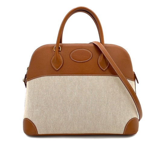 HERMES BOLIDE 35 GOLD COUCHEVEL TOILE H HAND SHOULDER BAG 90247302
