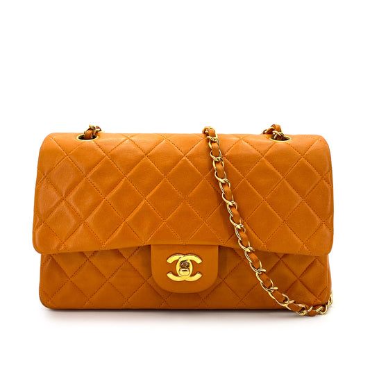CHANEL VINTAGE CLASSIC FLAP MEDIUM CHAIN SHOULDER BAG ORANGE LAMB SKIN 90247307