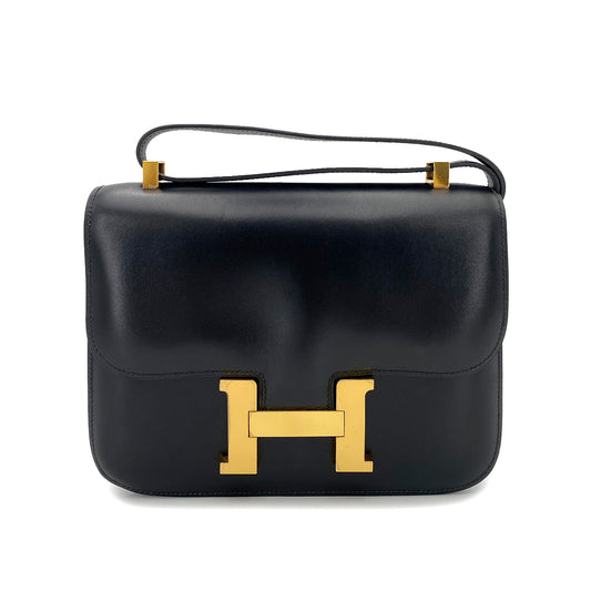 HERMES CONSTANCE BLACK BOXCALF SHOULDER BAG □G 90247311