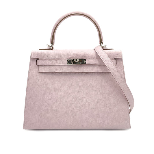 HERMES KELLY 25 SELLIER MAUVE PALE EPSOM HAND SHOULDER BAG B 90247313