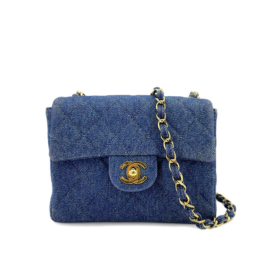 CHANEL VINTAGE MINI SQUARE 17 CHAIN SHOULDER BAG BLUE DENIM 90247317
