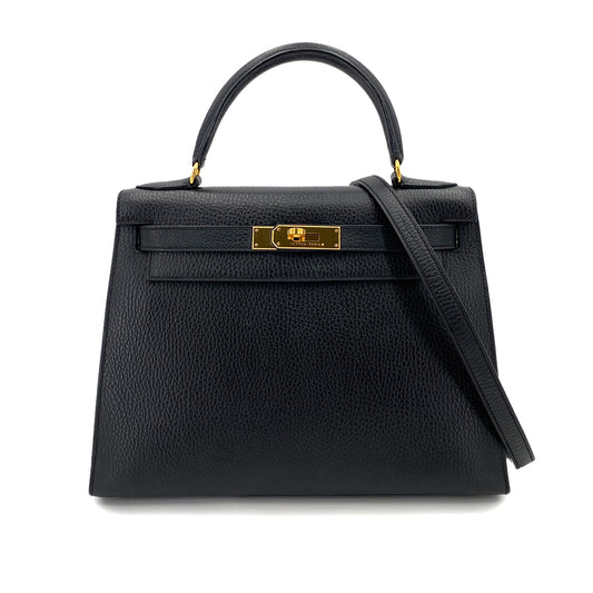 HERMES KELLY 28 SELLIER BLACK ARDENNES HAND SHOULDER BAG □B 90247318
