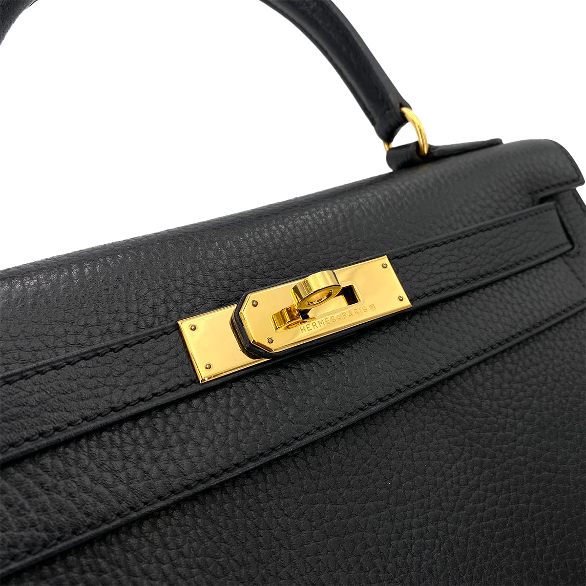 HERMES KELLY 28 SELLIER BLACK ARDENNES HAND SHOULDER BAG □B 90247318