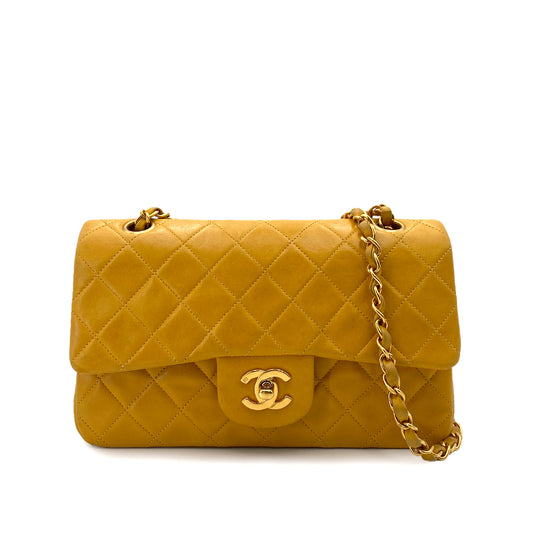 CHANEL VINTAGE CLASSIC FLAP SMALL CHAIN SHOULDER BAG YELLOW LAMB SKIN 90247320