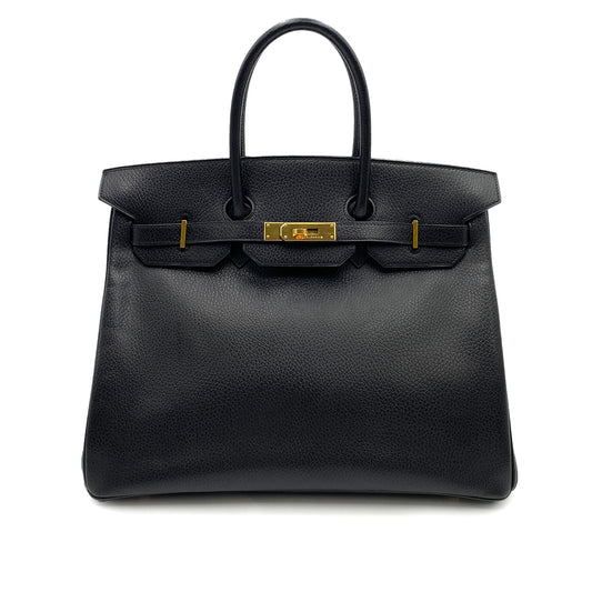 HERMES BIRKIN 35 BLACK ARDENNES HAND BAG □A GHW 90247384