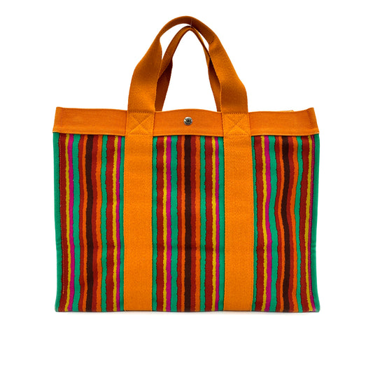HERMES SAC DE PLAGE GM TOTE BAG ORANGE MULTICOLOR COTTON CANVAS 90247387