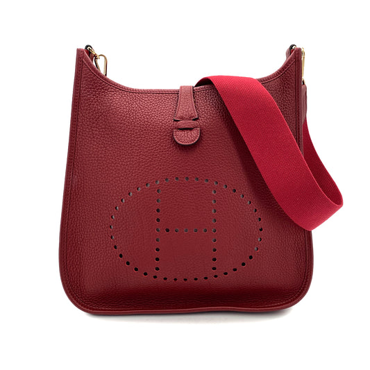 HERMES EVELYNE PM ROUGE GARANCE TAURILLON CLEMENCE SHOULDER BAG □L 90247391