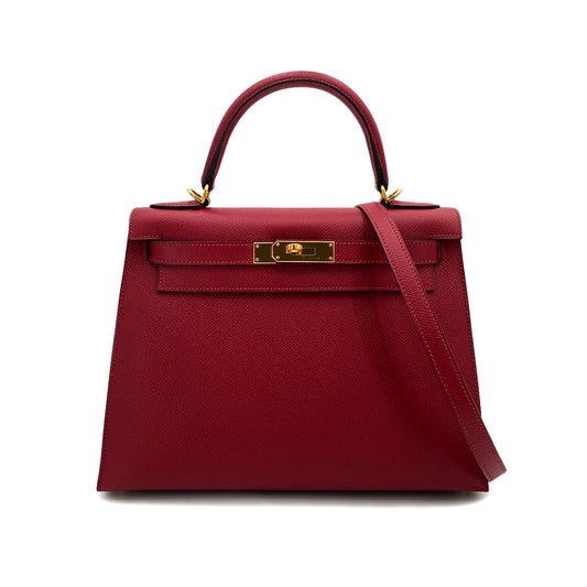 HERMES KELLY 28 SELLIER ROUGE GRENADE EPSOM HAND SHOULDER BAG X 90247394