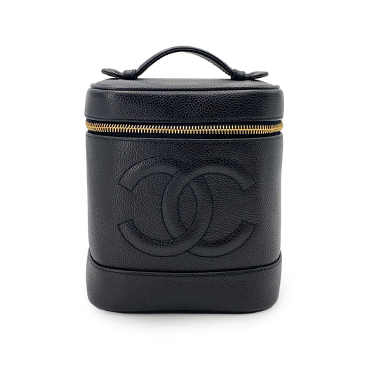 CHANEL VINTAGE VANITY HAND BAG BLACK CAVIAR SKIN 90247406