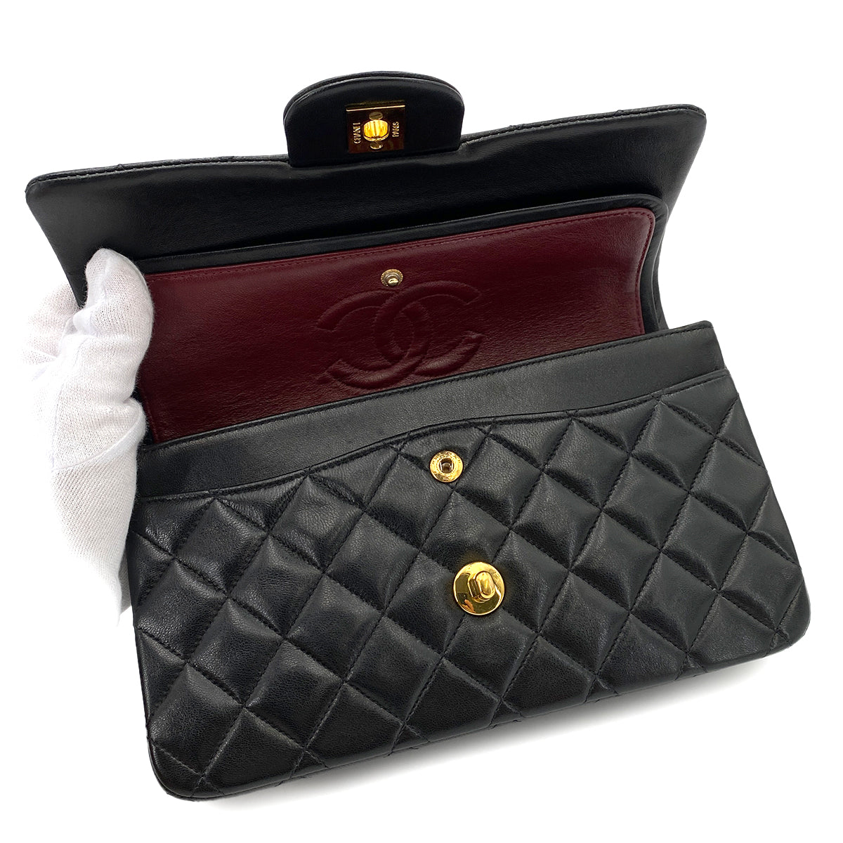 CHANEL VINTAGE CLASSIC FLAP SMALL CHAIN SHOULDER BAG BLACK LAMB SKIN 90247408