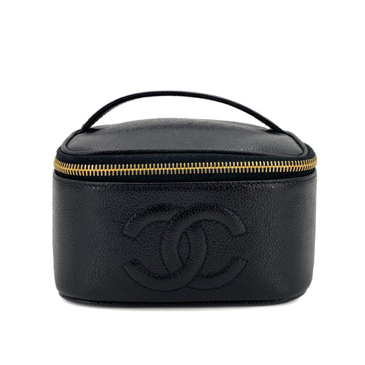 CHANEL VINTAGE VANITY HAND BAG BLACK CAVIAR SKIN 90247939