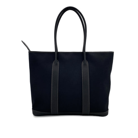HERMES GARDEN ZIP MM BLACK TOILE OFFICIER LEATHER TOTE BAG □M 90247940