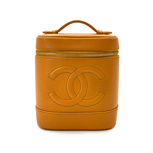 CHANEL VINTAGE VANITY HAND BAG ORANGE CAVIAR SKIN 90247995