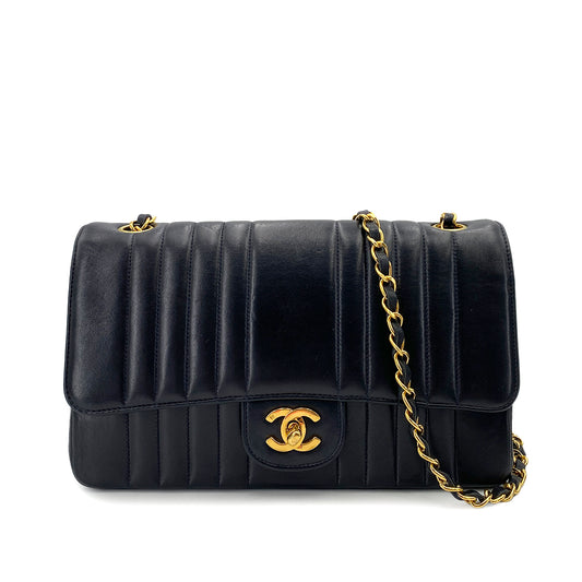 CHANEL VINTAGE MADEMOISELLE MEDIUM CHAIN SHOULDER BAG NAVY LAMB SKIN 90247996