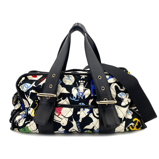 CHANEL VINTAGE BABY ANIMAL BOSTON BAG MULTICOLOR CANVAS LEATHER 90248000