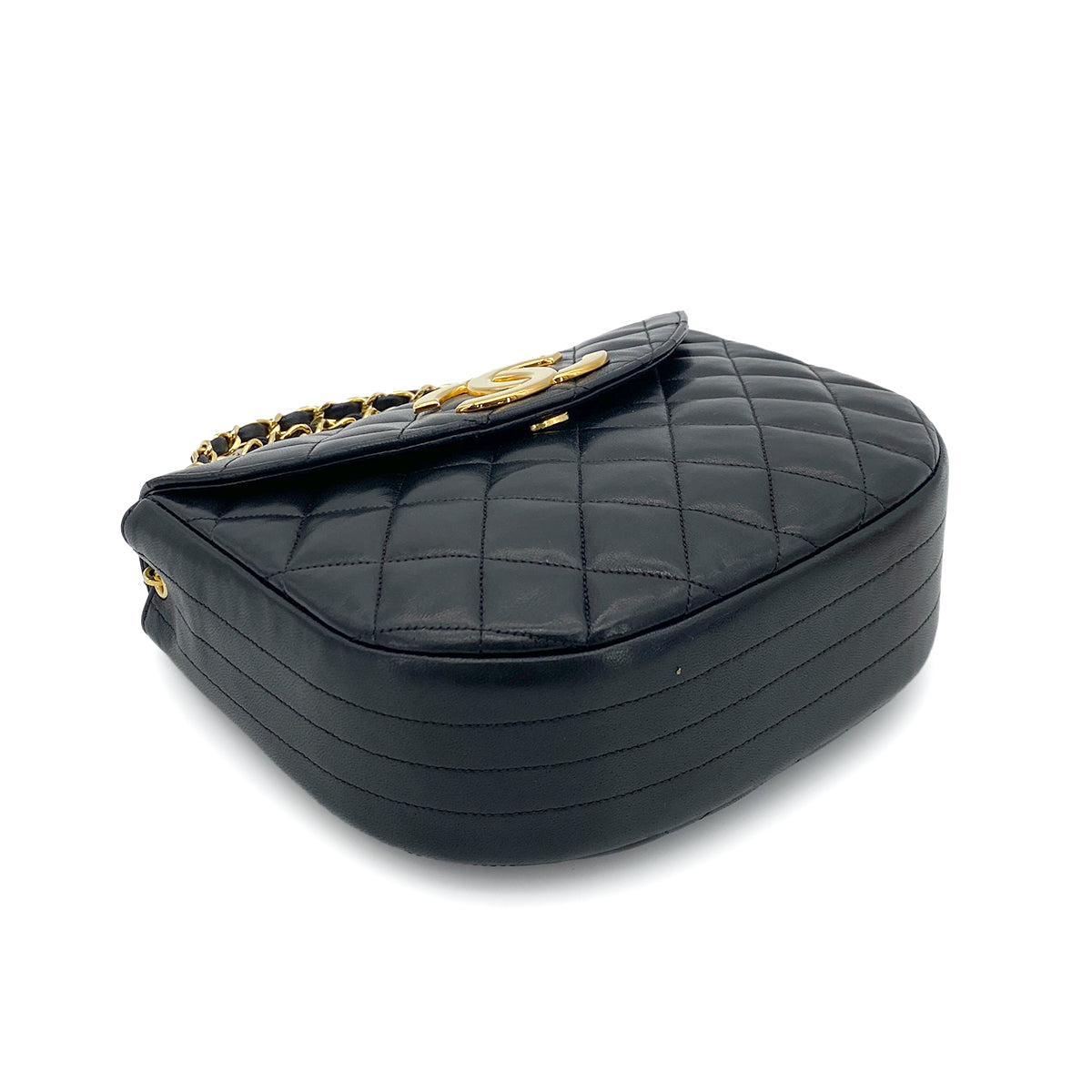 CHANEL VINTAGE BIG COCO HALF MOON CHAIN SHOULDER BAG BLACK LAMB SKIN 90248123