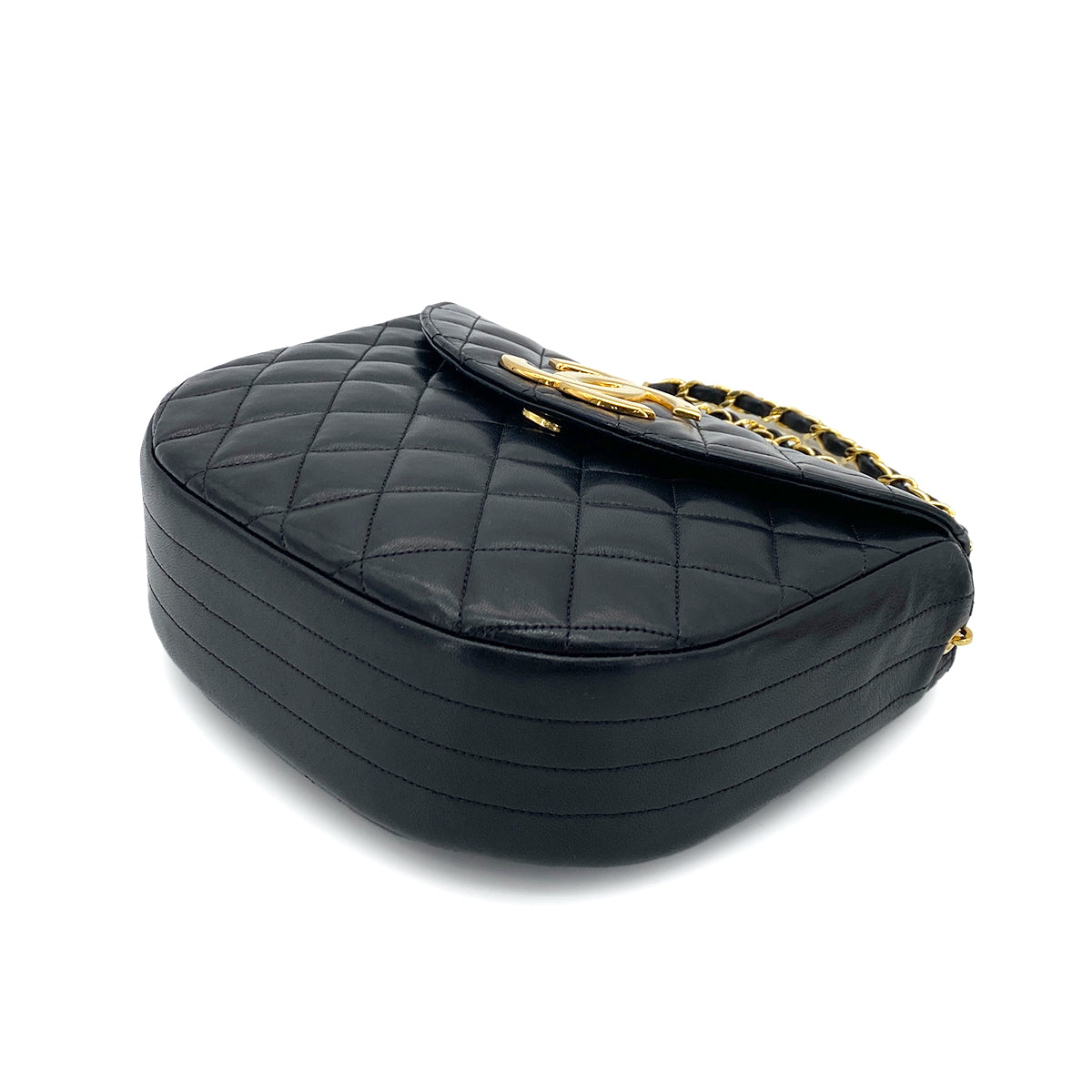 CHANEL VINTAGE BIG COCO HALF MOON CHAIN SHOULDER BAG BLACK LAMB SKIN 90248123