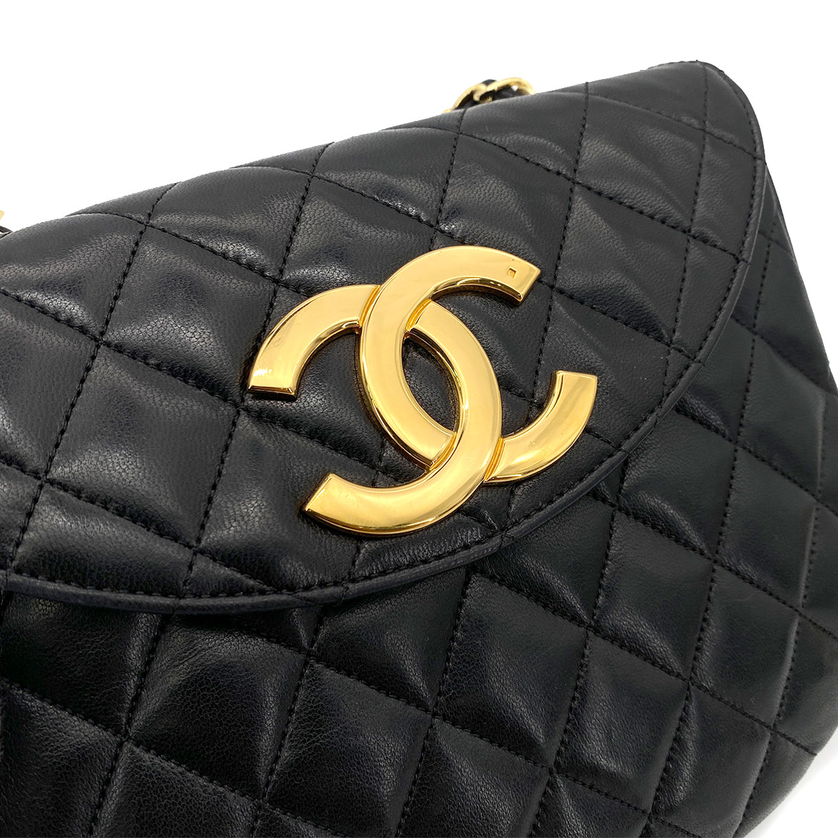 CHANEL VINTAGE BIG COCO HALF MOON CHAIN SHOULDER BAG BLACK LAMB SKIN 90248123