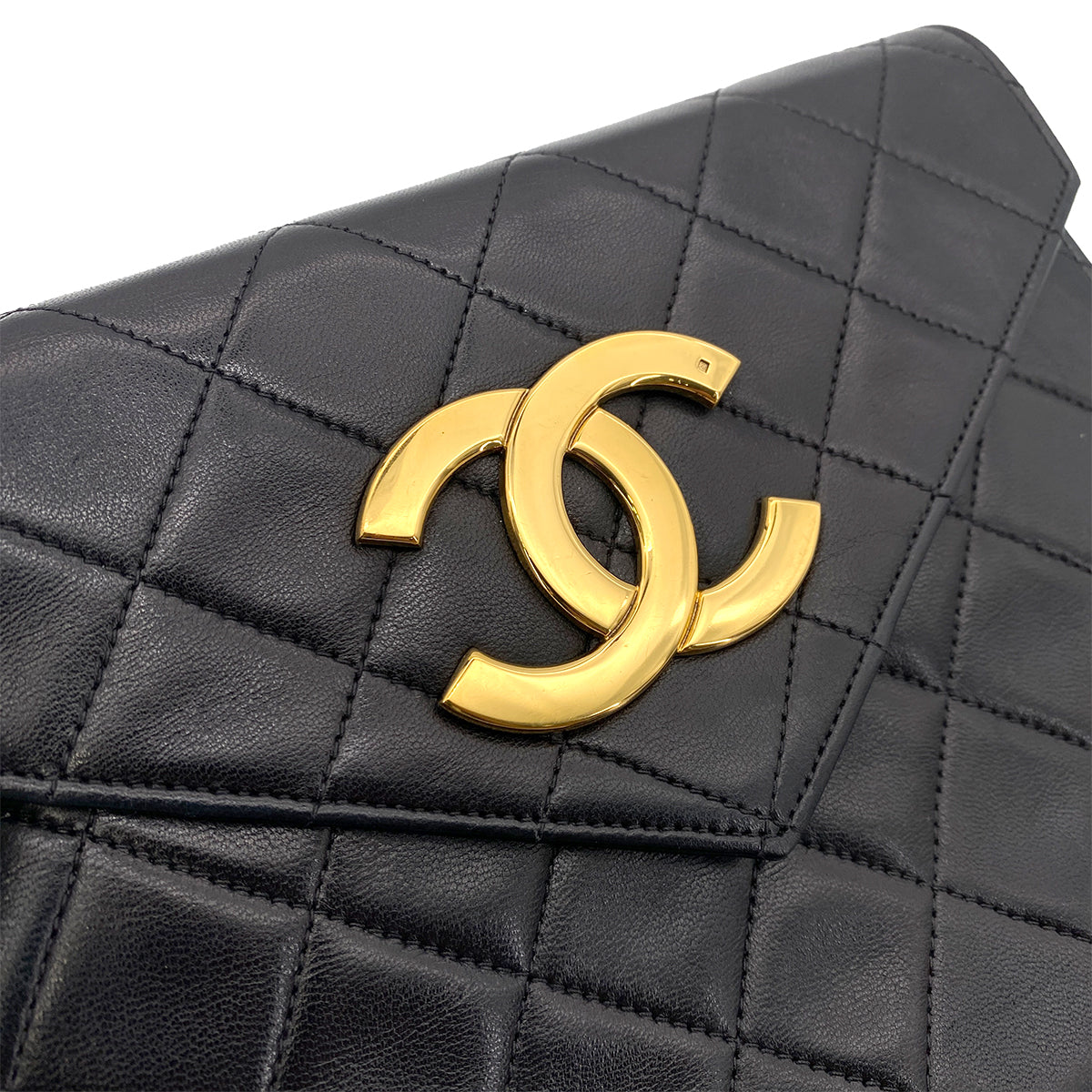 CHANEL VINTAGE MATELASSE BIG COCO CHAIN SHOULDER BAG BLACK LAMB SKIN 90248125