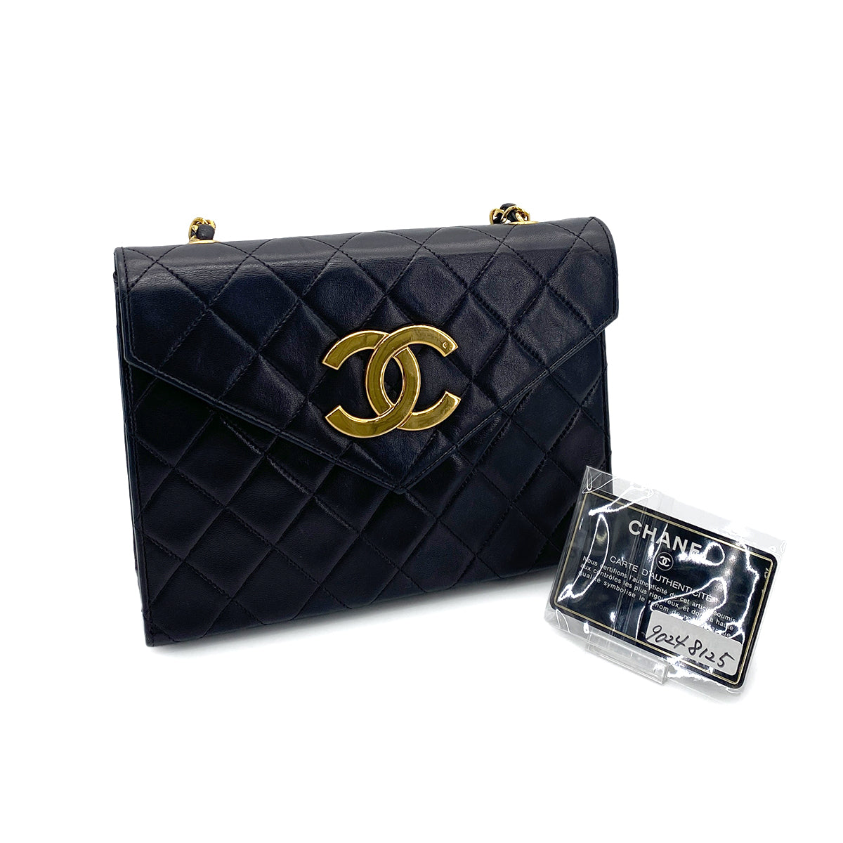 CHANEL VINTAGE MATELASSE BIG COCO CHAIN SHOULDER BAG BLACK LAMB SKIN 90248125