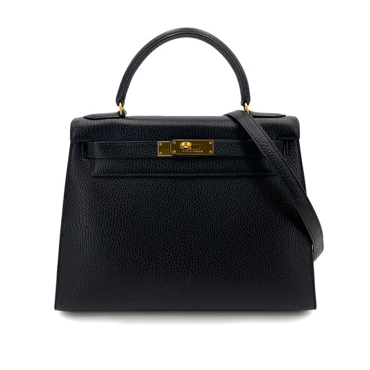 HERMES KELLY 28 SELLIER BLACK ARDENNES HAND SHOULDER BAG V 90248809
