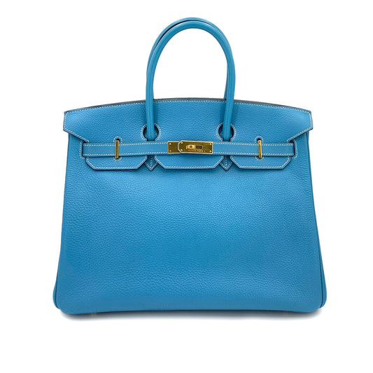 HERMES BIRKIN 35 BLUE JEAN TOGO HAND BAG □F GHW 90248826