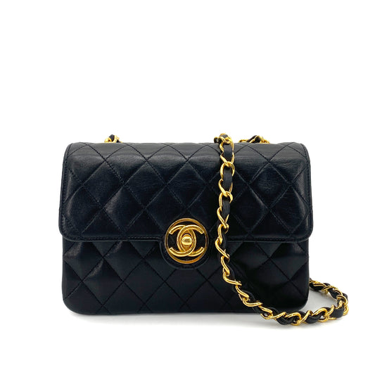 CHANEL VINTAGE MINI MATELASSE CHAIN SHOULDER BAG BLACK LAMB SKIN 90248831