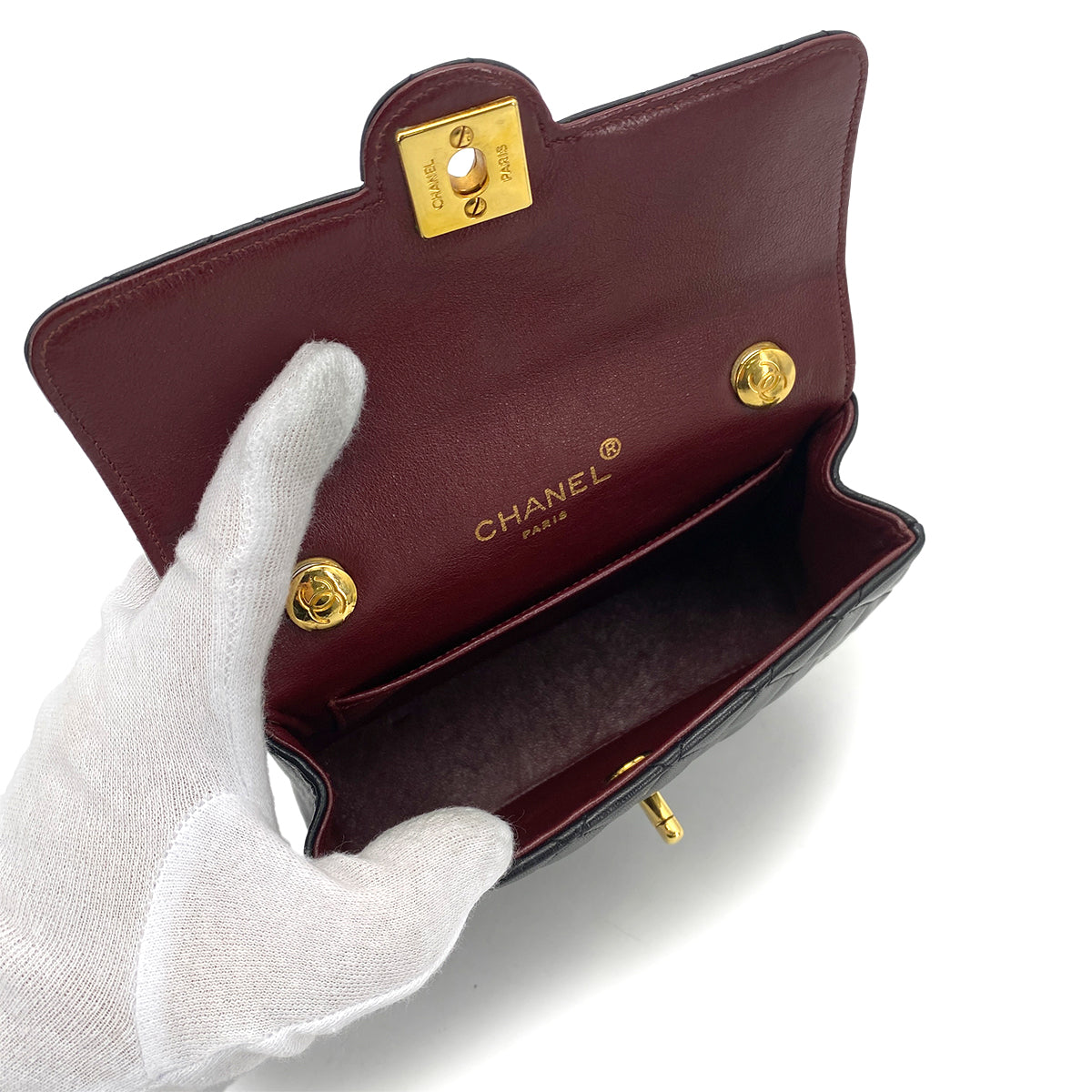 CHANEL VINTAGE MINI MATELASSE CHAIN SHOULDER BAG BLACK LAMB SKIN 90248831