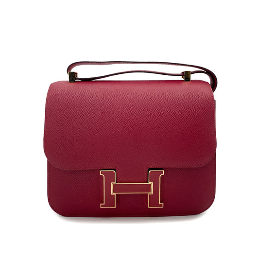 HERMES CONSTANCE3 VERSO ROUGE GRENADE EPSOM LACQUER SHOULDER BAG X 90248834