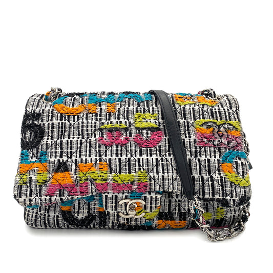 CHANEL DOUBLE CHAIN SHOULDER BAG MULTI COLOR TWEED 90248836