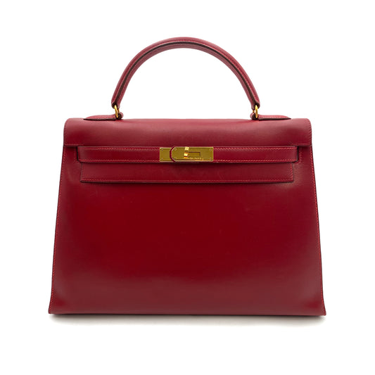 HERMES KELLY 32 SELLIER ROUGE CASAQUE BOX CARF HAND BAG 〇U 90248884