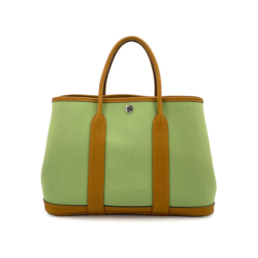 HERMES GARDEN PARTY TPM VERT CRIQUET OCRE TOILE OFFICIER VEAU NEGONDA HAND BAG Y 90249013