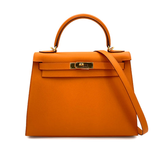 HERMES KELLY 28 SELLIER ORANGE EPSOM HAND SHOULDER BAG □M 90249019