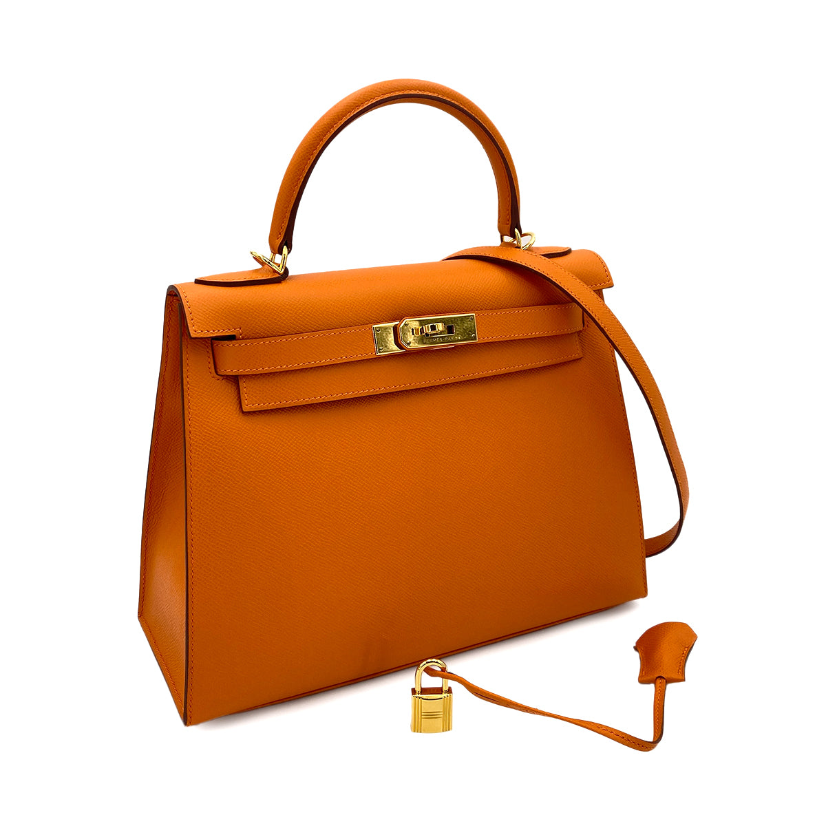 HERMES KELLY 28 SELLIER ORANGE EPSOM HAND SHOULDER BAG □M 90249019