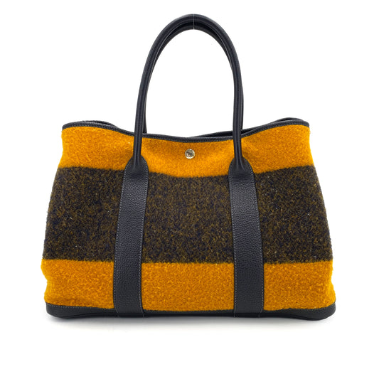 HERMES GARDEN PARTY PM ROCABAR NAVY ORANGE WOOL TOTE BAG 90249023