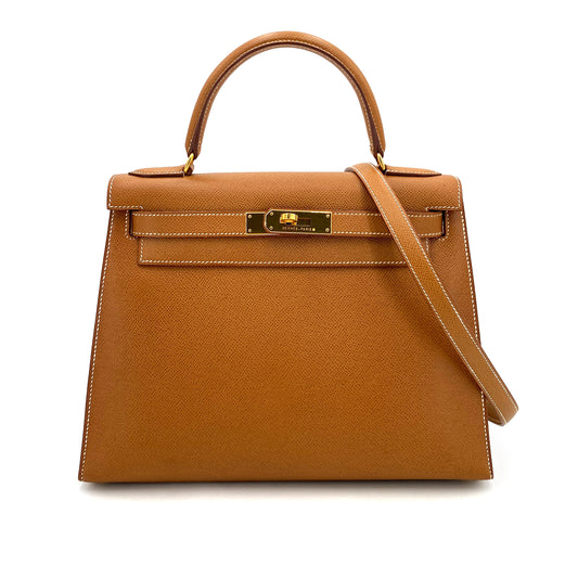 HERMES KELLY 28 SELLIER GOLD COUCHEVEL HAND SHOULDER BAG 〇Y 90249025